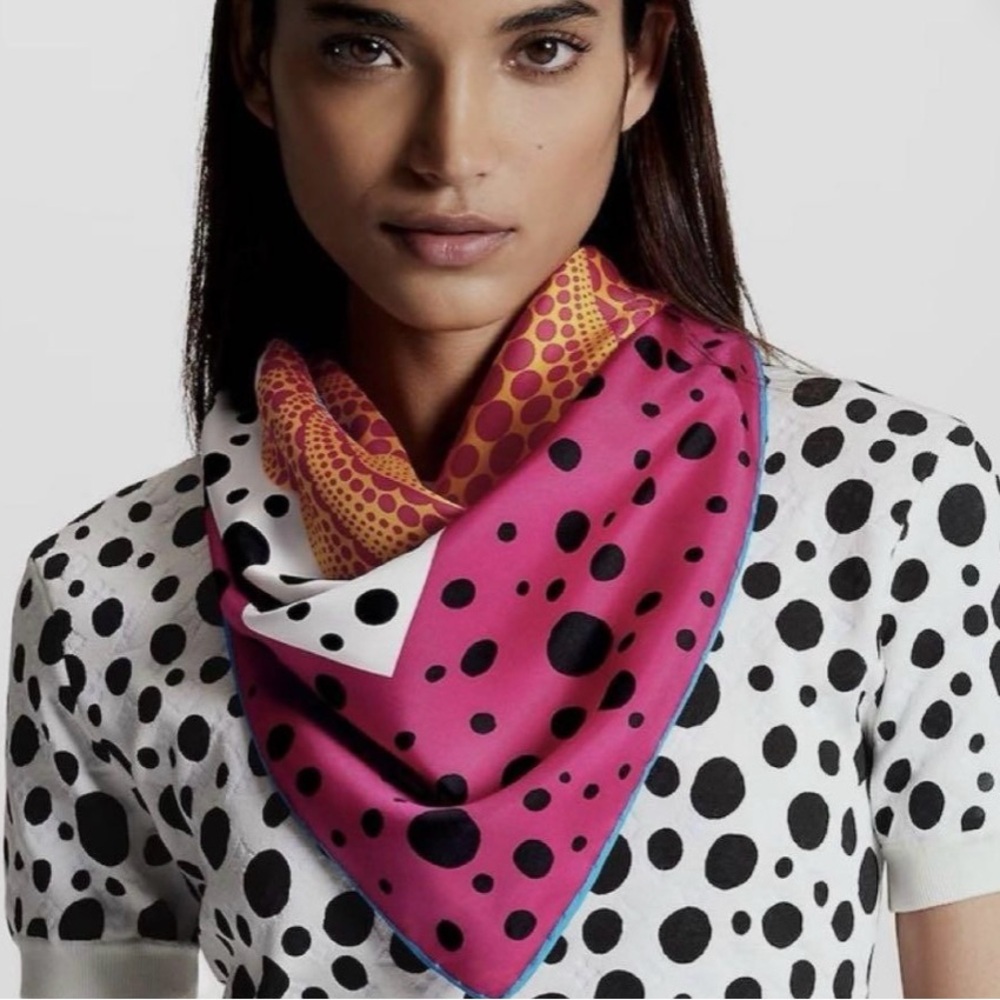 Like New Rare Louis Vuitton Pink and Black Polka Dot Pumpkin Silk Kusama. 90/90